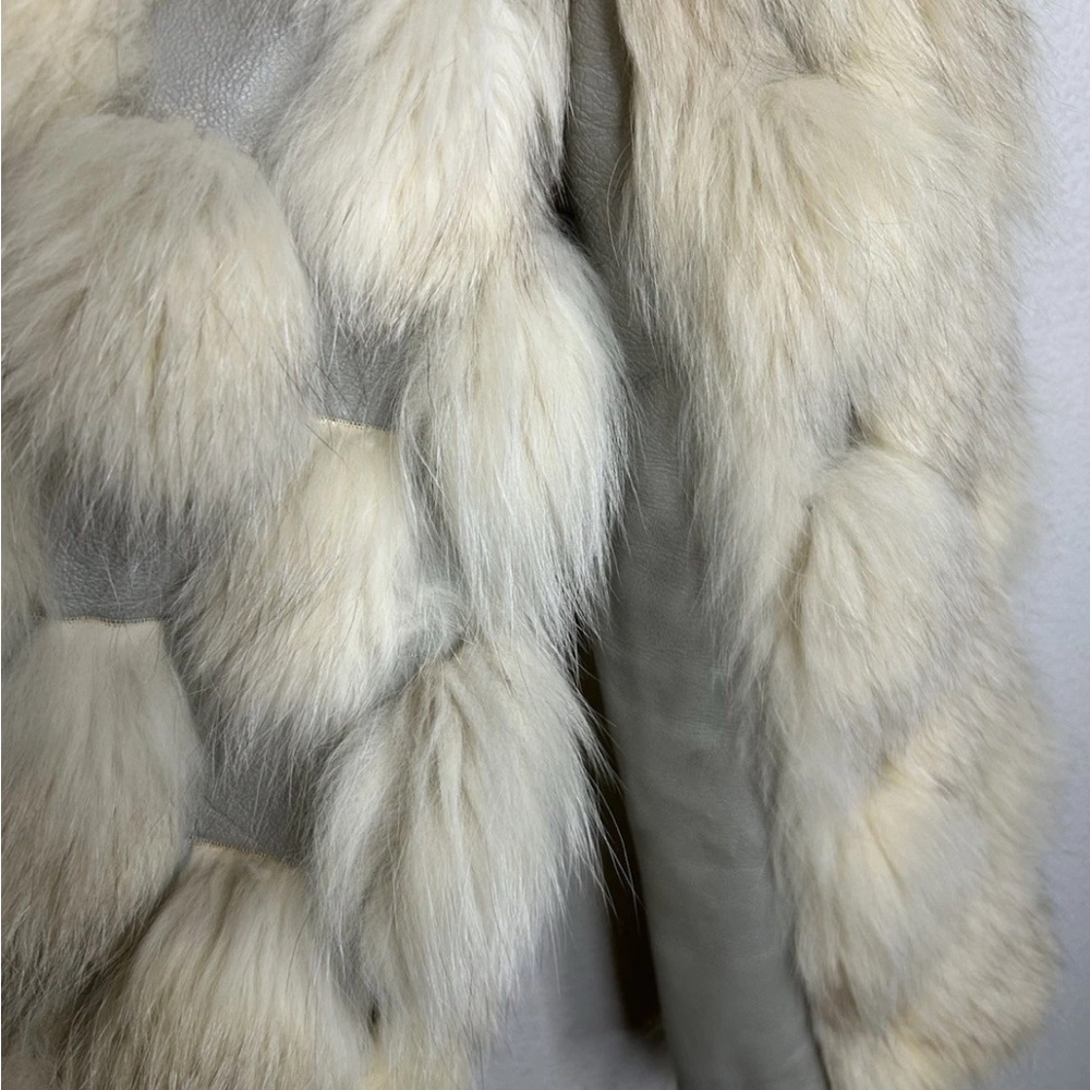 Vintage White Fox Fur Patchwork Leather Jacket Coat Ivory Evan’s 60s 70s M RARE - Picture 6 of 15